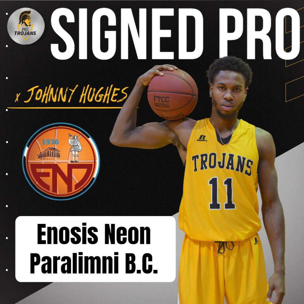 Johnny Hughes, former men’s basketball player, is the FIRST Fayetteville Tech alum to sign a pro contract! Johnny signed with ENP Basketball in Paralimni, Cyprus🏀 

Hughes still holds the school record for single season rebounds at FTCC. 

#ForwardTrojans #OpportunitiesStartHere