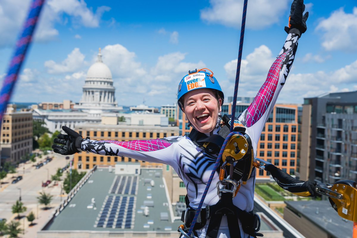 NET3140's tweet image. Our very own Paige went Over the Edge to raise money in support of @GildasClubMad this weekend - rappelling 14 stories down the side of the Hilton Madison Monona Terrace!