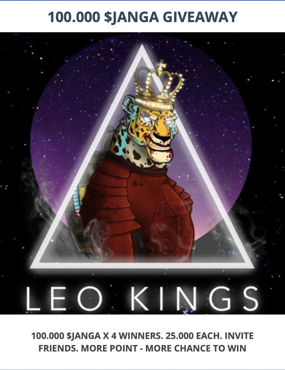 leokings_nft's tweet photo. 👑 Сongratulations to our  #Giveaway Winners. All of you will have 25.000 $JANGA on your wallets today. Thanks everybody for participating. Put 🔥 in a comments if you want new events!

1️⃣ @InnaRei1
2️⃣ @TANAKA50715780 
3️⃣ @RoyfesTeam 
4️⃣ @balogun89943476 https://t.co/SvDs7eTBMC