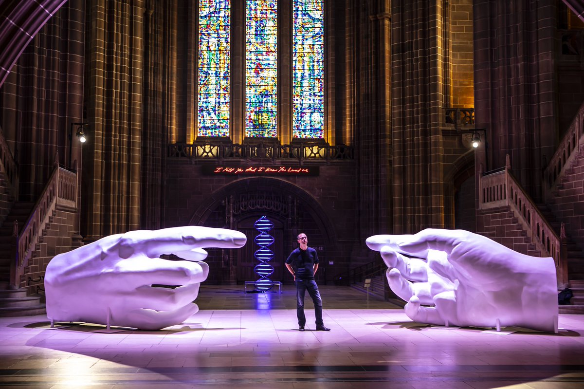 pwalkersculptor's tweet photo. #beinghuman has finally arrived in @LivCathedral a series of 4 installations in the stunning #cathedral exploring connection, identity, creativity and reflection - thanks to the team for bringing to fruition @dvdhrpr for his #composition &amp; #teamcathedral for their amazing work https://t.co/ZGd7MxIrW3
