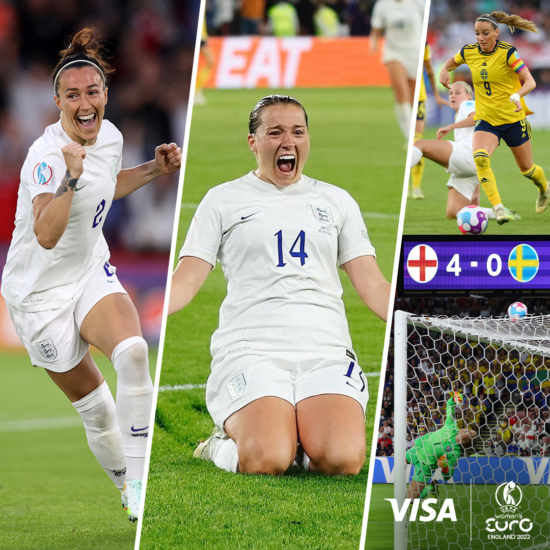 The roar was heard across the nation. England are through to the #WEURO2022 final!

Best of luck to #TeamVisa players Fran Kirby, Lucy Bronze, and Nikita Parris. 

Is it finally coming home? 🏆

Visa is proud sponsor of the UEFA Women's EURO 2022™

@WEURO2022