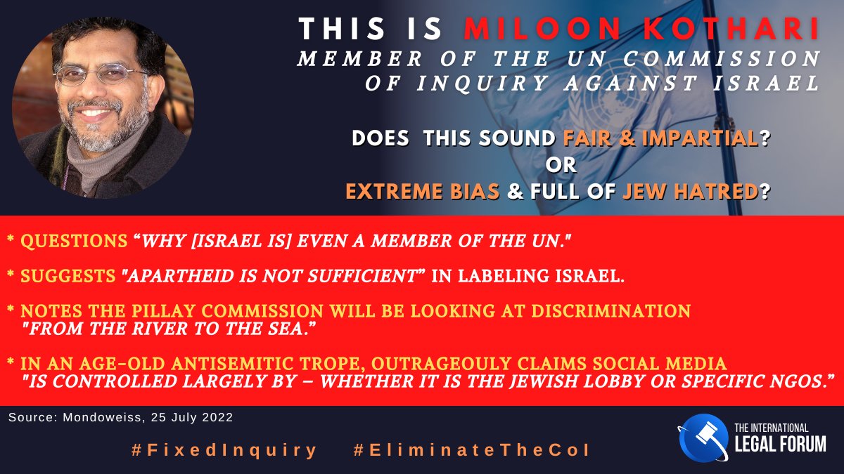 This is an interview Miloon Kothari, one of the members of Navi Pillay's @UN_HRC 'Commission of Inquiry' against #Israel, gave to antisemitic hate site Mondoweiss.

Does this sounds 'fair & impartial' ... or 'extreme bias & full of Jew hatred'?

#FixedInquiry #EliminateTheCoI