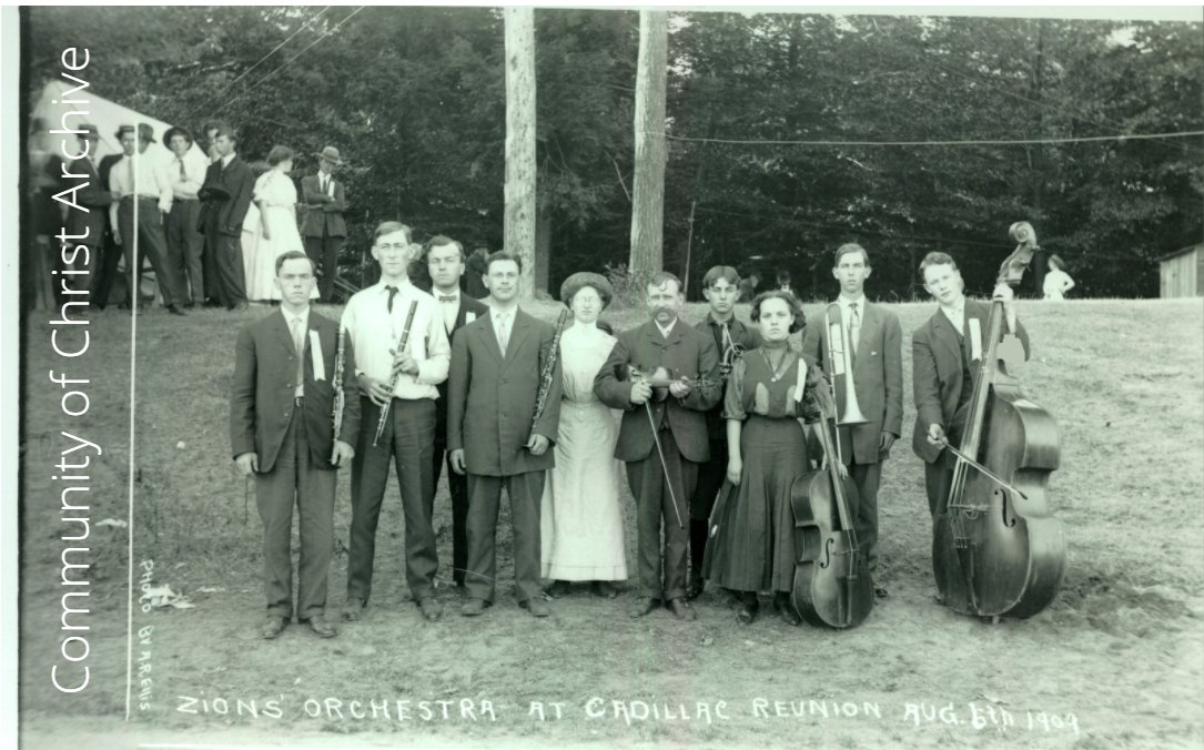CofCHistory's tweet photo. Historic Photo (1909): Zion's Orchestra plays for the RLDS Cadillac summer reunion https://t.co/DVdQ5t2OCy
