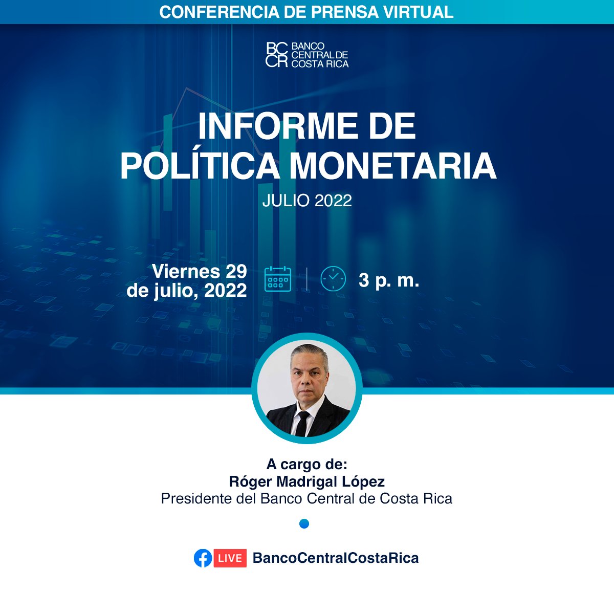 BancoCentralCR's tweet photo. 🎙 Las autoridades del BCCR presentarán, este viernes, la revisión de las proyecciones económicas para el periodo 2022-2023. https://t.co/uCqfJ89Dxn
