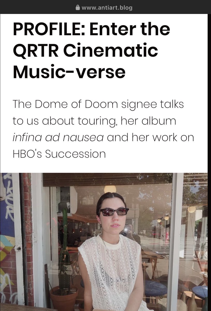 .@qrtrmusic artist profile via <a href="/__antiart__/">AntiArt Podcast & Reviews</a> where they discuss her latest album ‘infina ad nausea’, the trials of tour life, and the innate desire to be cryogenically frozen at SFO ✈️ 

antiart.blog/post/profile-e…