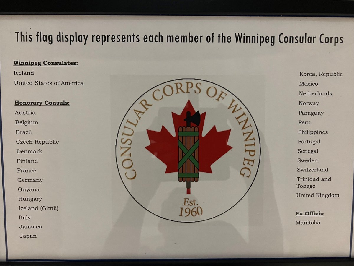 fairdinkumbrad's tweet image. In advance of @folklorama &amp;amp; @Icelandicfest, The Pool of the Black Star, at the @MBLegislature, now displays the flags of the member nations of The Winnipeg Consular Corps.

Manitoba is served by 2 Consulates (Iceland and the USA) &amp;amp; 28 Honorary Consuls.

👇
gov.mb.ca/fpir/protocol/…