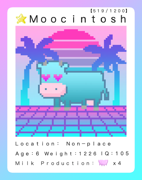 sweettastypanda's tweet photo. Moocintosh from @moocardsNFT was one of my favorites from the collection, and now a 1/1 with the same vibe has appeared on @dohdohdiaries - this is not something i want, this is something I NEEDDDDD ❤️ https://t.co/Yd337I3tpI