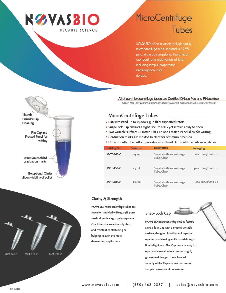 novasbio's tweet image. MicroCentrifuge Tubes

View flyer for additional information.

novasbio.com/product-catego…

#PCRtubes #PCRplastics #microcentrifugetube #centrifugetube