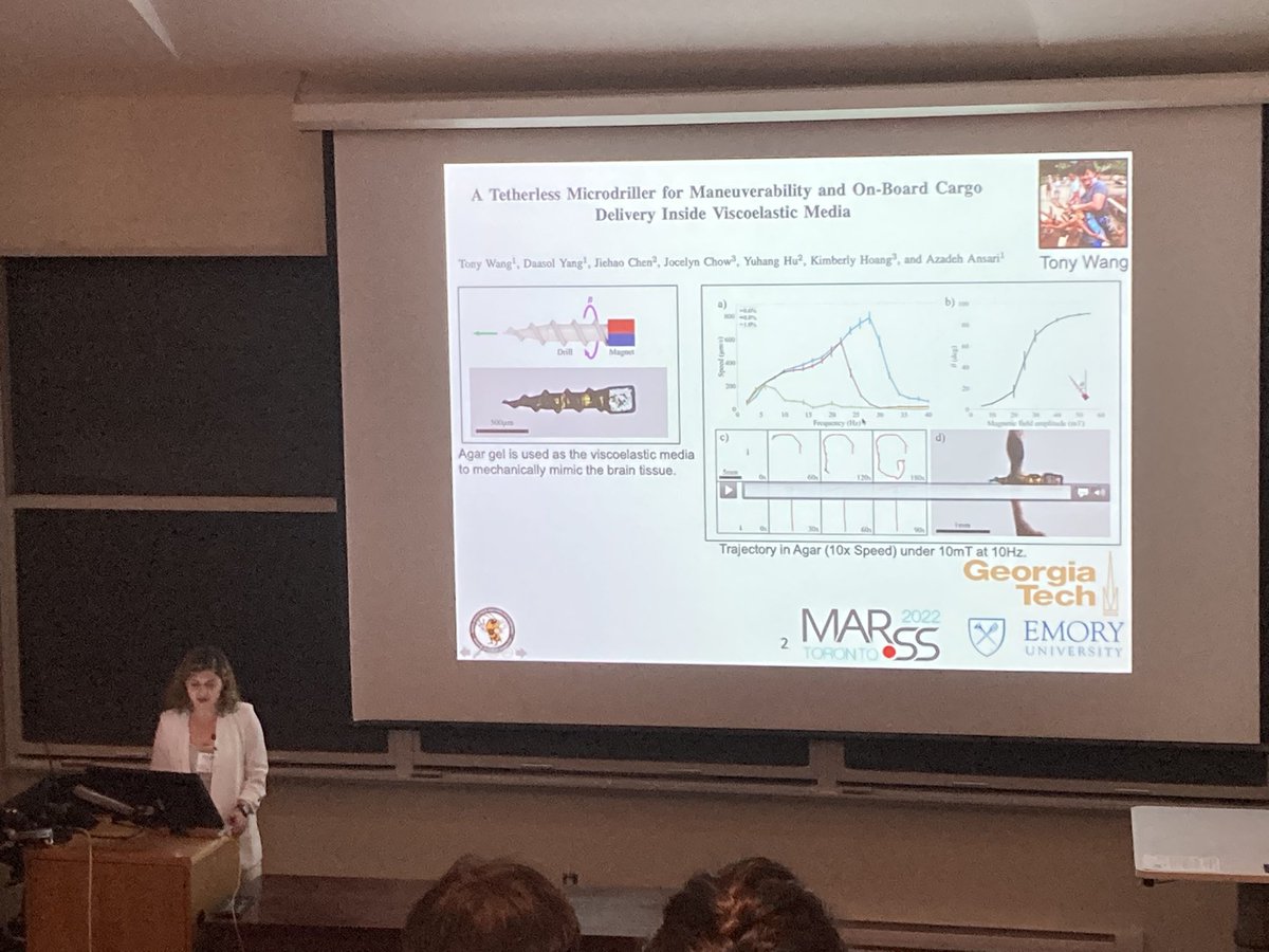 Enjoyed <a href="/Azigoola/">Azadeh Ansari</a> talk on #microbots for soft tissue manipulation and swarming behavior, including some her unique rocker bots @#MARS2022! <a href="/gatechengineers/">Georgia Tech College of Engineering</a>