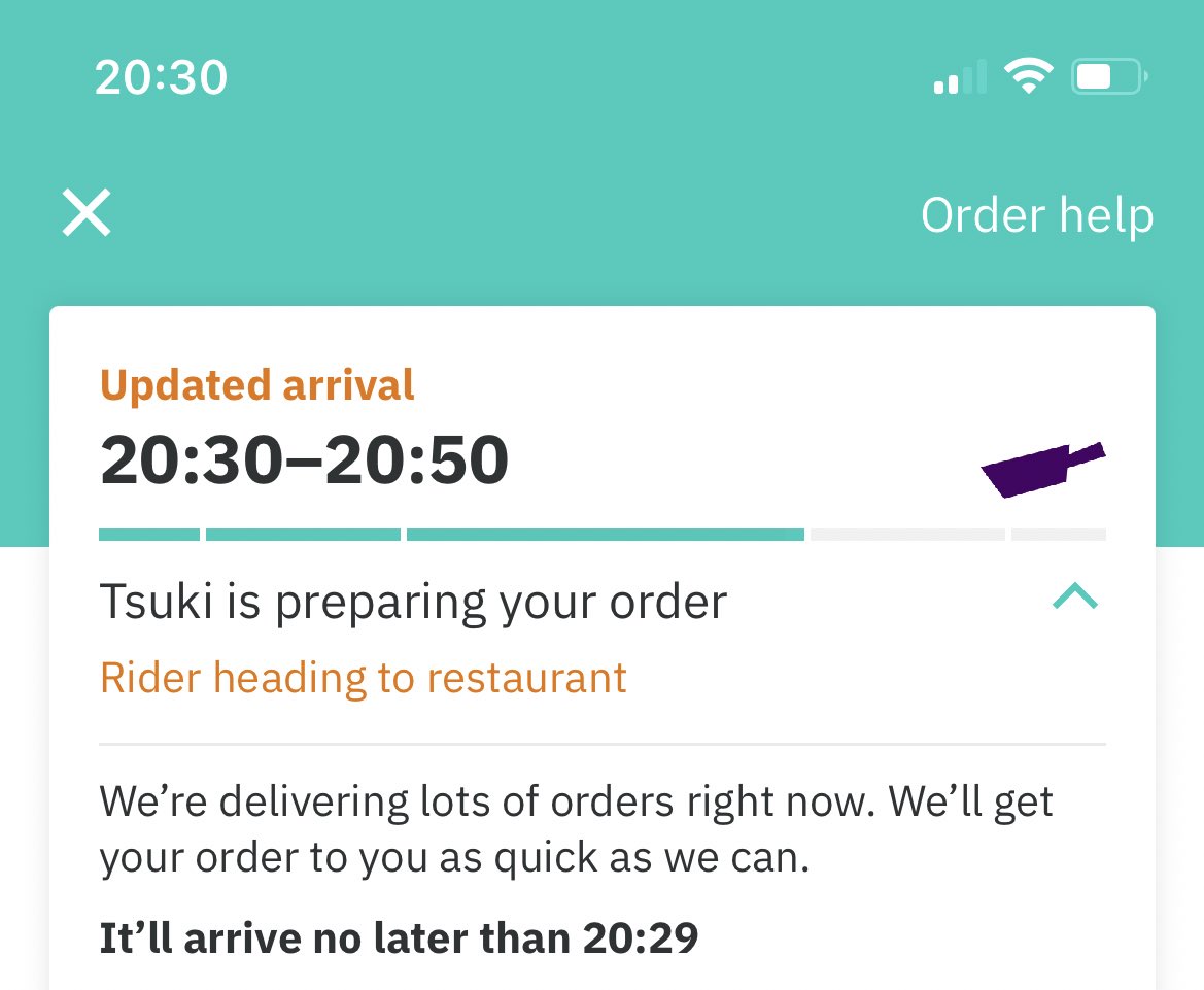 Well, <a href="/Deliveroo/">Deliveroo</a>, I guess it will be later than 20:29…