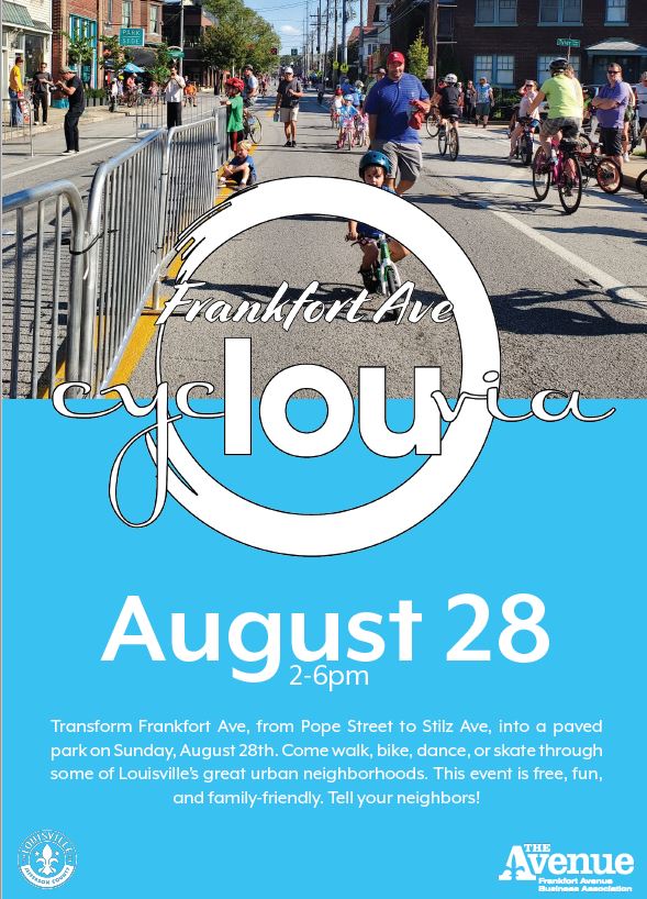 Who's ready for another round of open streets? 

CycLOUvia returns to Frankfort Avenue on Sunday, August 28th from 2-6pm!