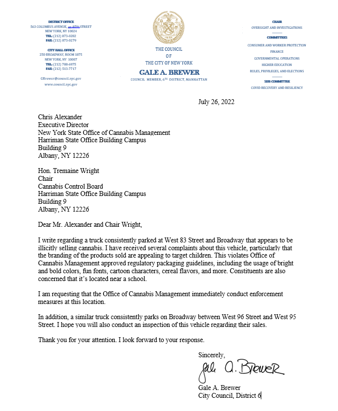 I know the UWS has concerns about the emerging formal marijuana market. It's critical that Office of Cannabis Management enforce all regulations, particularly those around packaging and labeling that are meant to protect kids. <a href="/westsiderag/">westsiderag</a>  westsiderag.com/2022/07/26/uws…