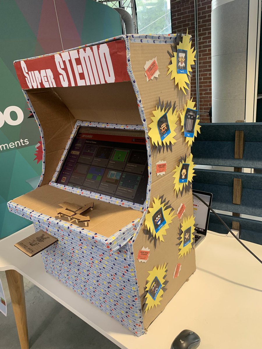 MrMorningEDU's tweet photo. Bloxels meets Cardboard Arcade!! 🕹👾 Super fun creating this cardboard arcade contraption to play our @bloxels game on. Excited to bring this into my classroom for the students! @STEMCampEdu #STEMCampEDU @juliaecin @carolyncwitt #engineeringdesign https://t.co/9SfaJ0kJAQ