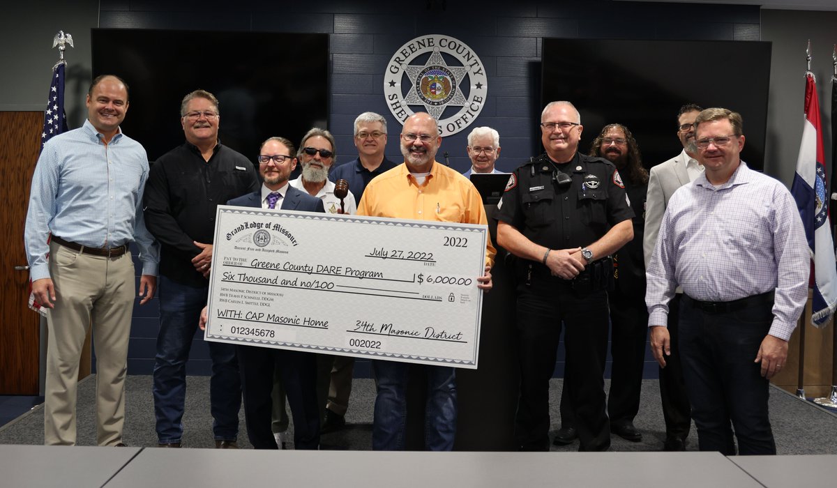 The 34th Masonic District donated $6,000 to the Greene County Drug Abuse Resistance Education (D.A.R.E.) program on Wednesday.

The $6,000 will pay for at least one year’s worth of D.A.R.E. program teaching materials. No taxpayer money is used for the program; only donations.