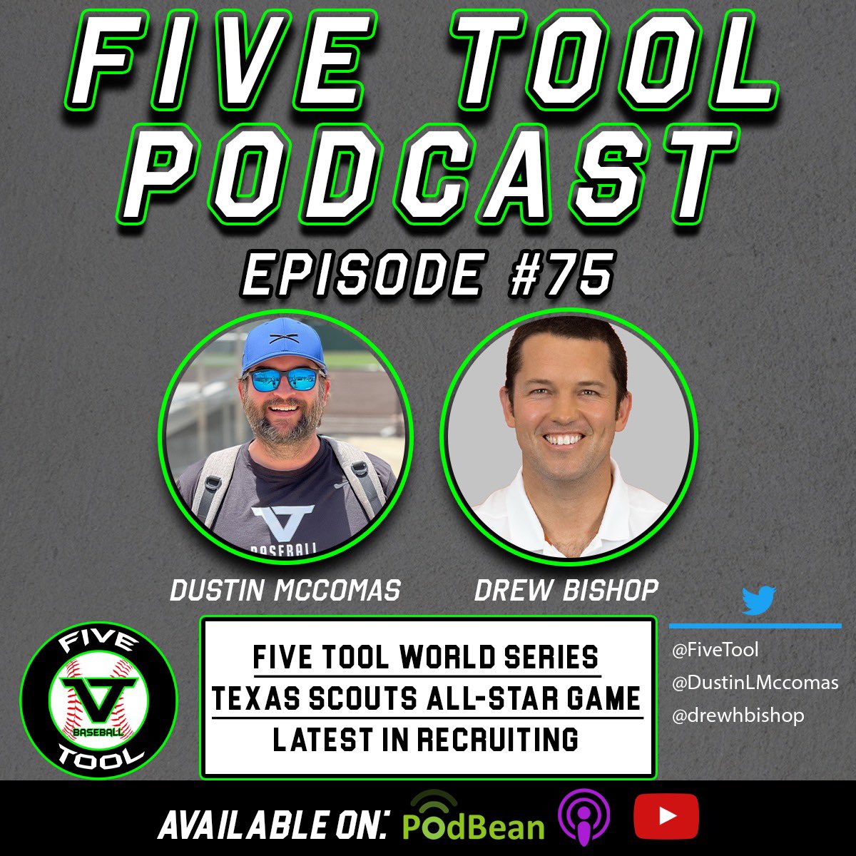 Five Tool Podcast (@fivetoolpod) on Twitter photo Episode 7️⃣5️⃣ of the <a href="/FiveTool/">Five Tool Baseball</a> Podcast
With:<a href="/DustinLMcComas/">Dustin McComas</a> & <a href="/drewhbishop/">Drew Bishop</a>
Mentions: <a href="/cohentyree23/">Cohen Tyree</a> <a href="/KadeNeu28/">Kade Neuenschwander</a> <a href="/James_Morio11/">James Morio</a> <a href="/Kaden_Kaspar27/">Kaden</a> <a href="/RGraham2023/">RileyGraham2023</a> <a href="/jsspencer39/">Jake Spencer</a>
🤔Five Tool WS; Texas Scouts All-Star Game; Latest in Recruiting
🎧👉LISTEN: fivetool.org/five-tool-podc… Episode 7️⃣5️⃣ of the <a href="/FiveTool/">Five Tool Baseball</a> Podcast
With:<a href="/DustinLMcComas/">Dustin McComas</a> & <a href="/drewhbishop/">Drew Bishop</a>
Mentions: <a href="/cohentyree23/">Cohen Tyree</a> <a href="/KadeNeu28/">Kade Neuenschwander</a> <a href="/James_Morio11/">James Morio</a> <a href="/Kaden_Kaspar27/">Kaden</a> <a href="/RGraham2023/">RileyGraham2023</a> <a href="/jsspencer39/">Jake Spencer</a>
🤔Five Tool WS; Texas Scouts All-Star Game; Latest in Recruiting
🎧👉LISTEN: fivetool.org/five-tool-podc…