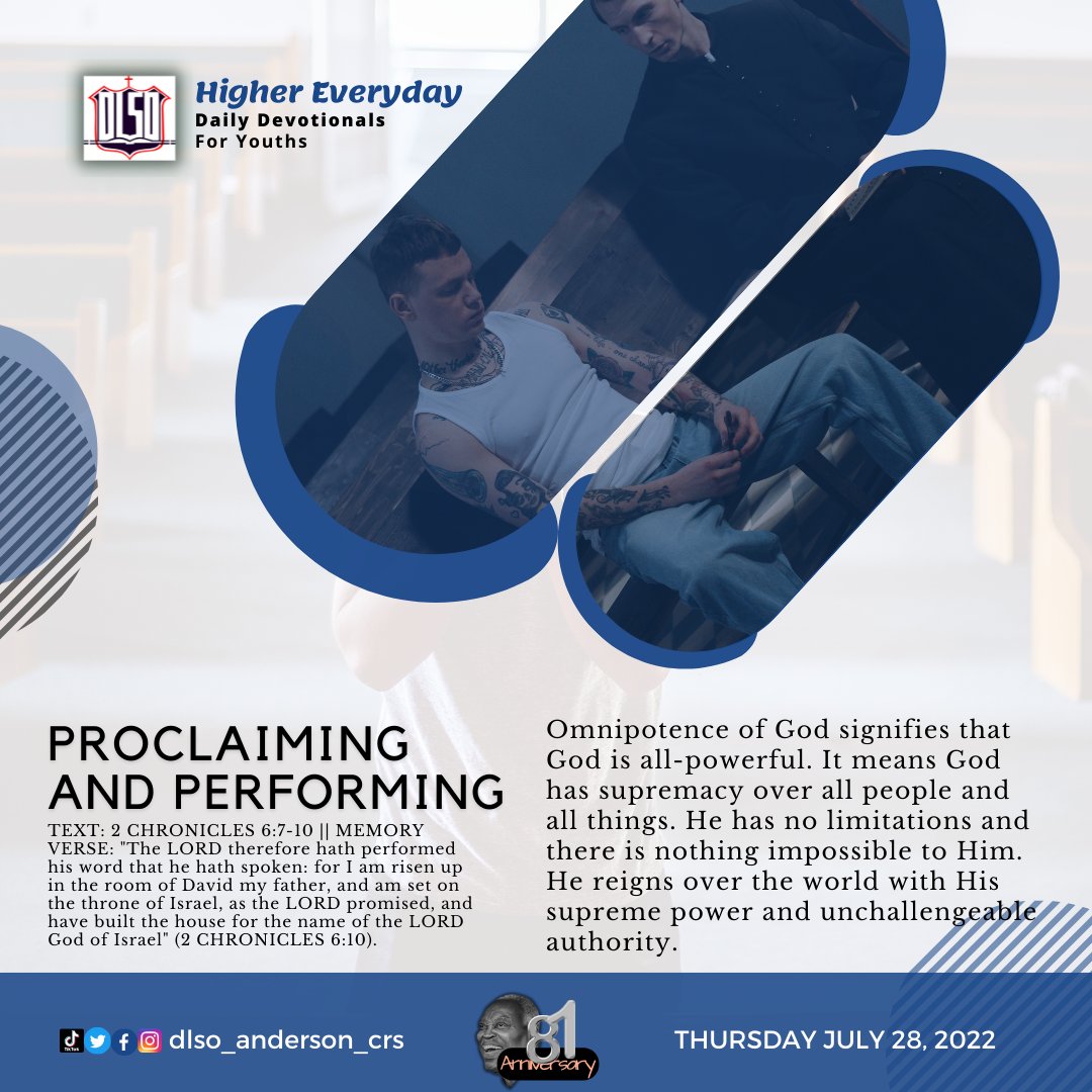 Dlsoandersoncrs's tweet photo. HIGHER EVERYDAY ©
THURSDAY JULY 28, 2022
PROCLAIMING AND PERFORMING
TEXT: 2 CHRONICLES 6:7-10 ||
#proclaiming #performing https://t.co/bmmCiIeHAc