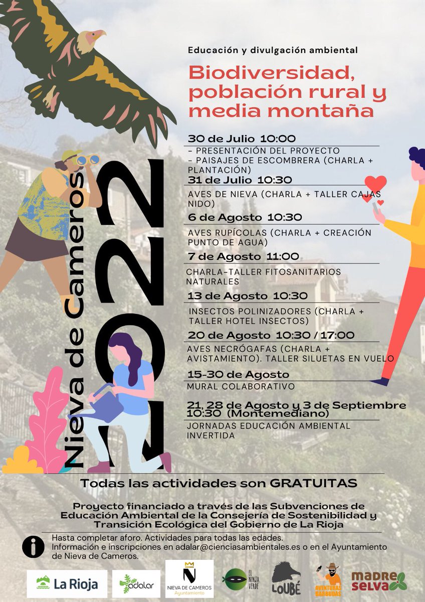 Este sábado tenemos otro guateque bichero 🦅 dentro de un proyecto súper molón de @ADALARIOJA en Nieva de Cameros. Mi actividad va de interpretación del paisaje y voy a hablar de mares que ya no existen, de dinos y de buitres.
Quien pueda que se venga, que esta es por la patilla!