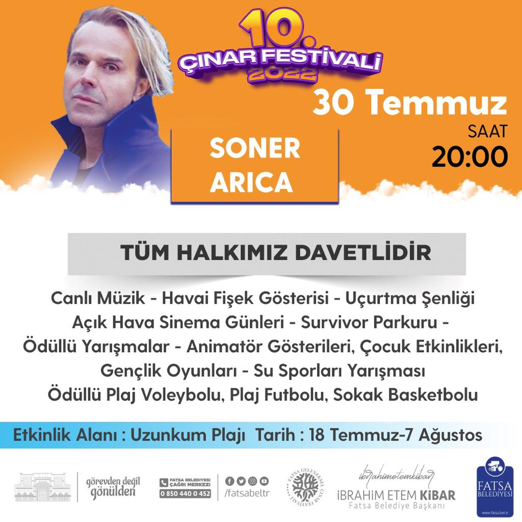 30 temmuz cumartesi #fatsa 10. Çınar Festivalinde hasret giderecek, "hepimizin şarkıları"nı hep birlikte söyleyeceğiz...💫 <a href="/fatsabeltr/">Fatsa Belediyesi</a>
