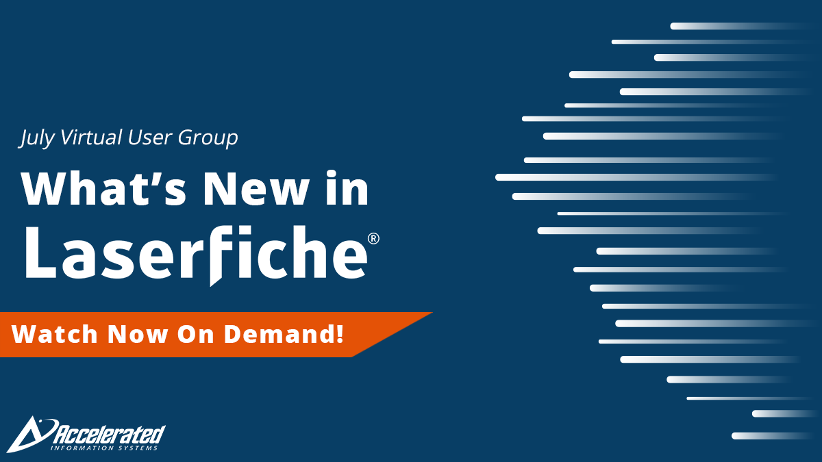 AISWW's tweet photo. Missed our #live #VirtualUserGroup, What's New in @laserfiche? Watch #OnDemand Now: https://t.co/SuH2BOZCva
See a #demo of the new Solution Marketplace, plus get a refresher of #newfeatures released in Q2, and a preview of what's to come in Q3! https://t.co/jax99hu2dr