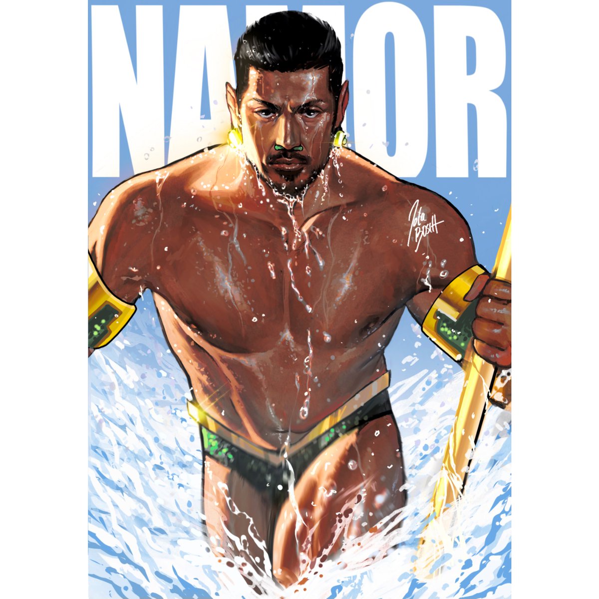 LolaBoschart's tweet photo. Can't wait!🤯 
Tenoch Huerta as Namor! (I made up the jewels a little bit couse I couldn't really see anything in the released photos 🙃)
#BlackPantherWakandaForever #namor #MCU #TenochHuerta #fanart #arte #conceptart https://t.co/nFliq5LotM