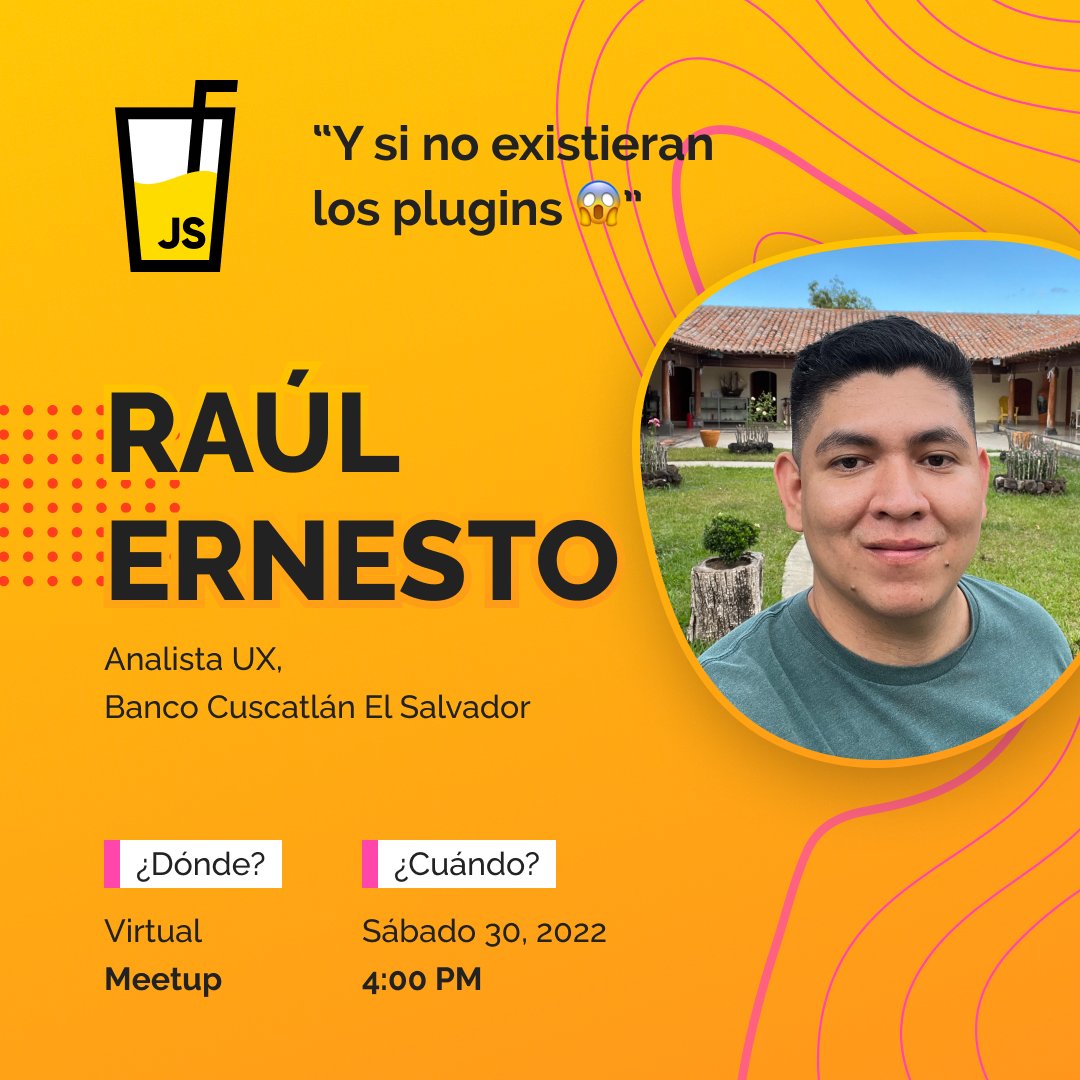 HorchataJS's tweet image. Estamos de regreso con una nueva edición y recargada de HorchataJS 🙌🏻✨ acompañanos este sábado 30 a las 4:00 p.m.

En esta ocasión tendremos 2 ponentes:
-Nelson Zepeda con la charla “Creación de Data Pipelines”
-Raúl Ernesto con la charla “Y si no existieran los plugins 😱”