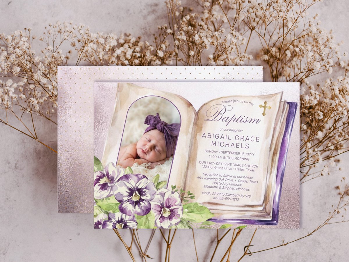 Holiday_Hearts's tweet photo. Purple Violets Arched Photo Unique Baptism Invitations 
https://t.co/05HCC7h8Qy

#baptism #archedphoto #girlbaptism #invitations #unique #christian #religious #purple #violets #simplecross #trinitycross #polkadots #goldtone #elegant #classy #zazzlemade #zazzlecreator https://t.co/E8s1XsS46i