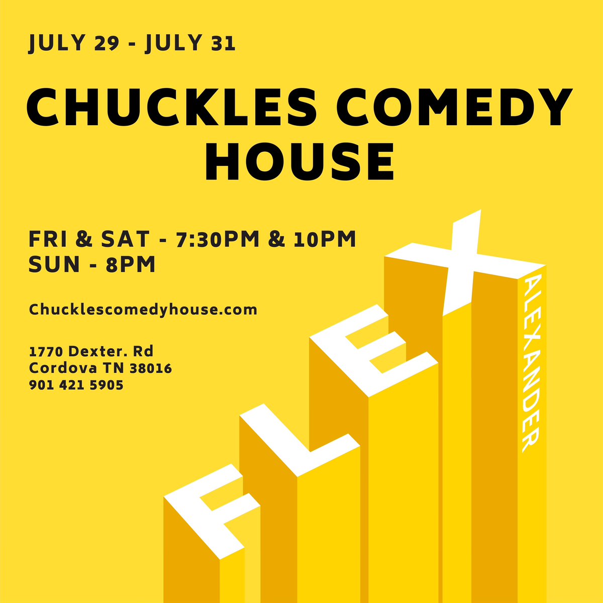 Flex Alexander (@flexaforeal) on Twitter photo Make sure you grab those tickets I’ll be at <a href="/chucklesmemphis/">ChucklesComedyHouse</a> go to chucklescomedyhouse.com Make sure you grab those tickets I’ll be at <a href="/chucklesmemphis/">ChucklesComedyHouse</a> go to chucklescomedyhouse.com