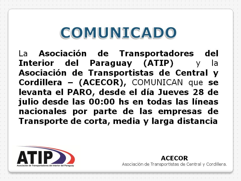 ⚠️Se Levanta el PARO de TANSPORTE DEL INTERIOR