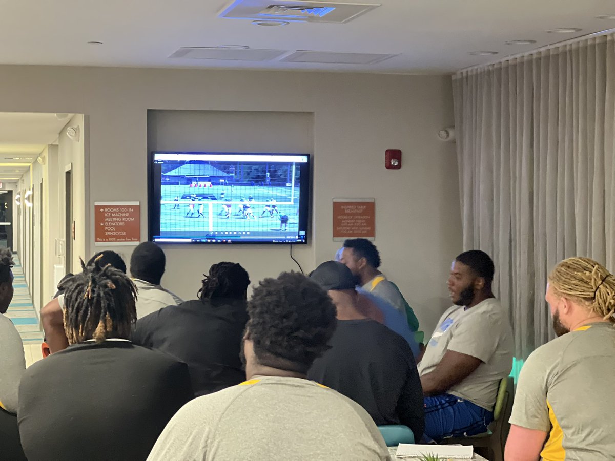 Coach Lawrence putting in film time with the OL tonight #ArkansasAttack #MLFB