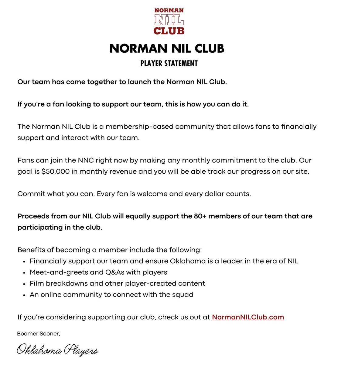 A message to Sooner Nation… @NormanNILClub