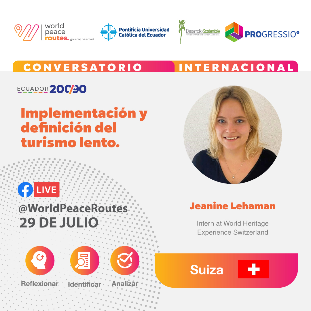 Relájate, tómate un tiempo y sé parte de un cambio positivo.

Te esperamos el 28 de julio a las 10:00 am, UTC -5 (hora Ecuador) en la transmisión en vivo desde el 
Facebook de @WorldPeaceRoutes para hablar sobre la definición del #turismolento 

#worldpeaceroutes #Ecu20090