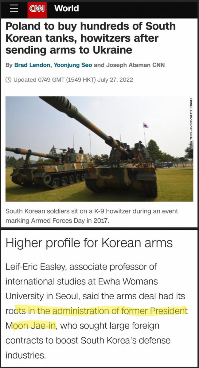 사상 최대의 폴란드 무기수출에 굥정부가 숟가락 얹으려 하자 CNN이 1면에 문재인 정부의 성과라고 빼박 알박기 해버렸다.