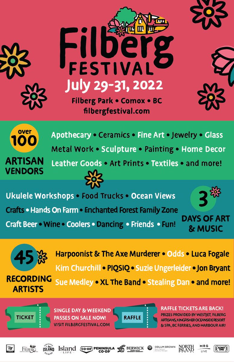 Filberg festival is coming up FAST! 3 days of arts and music art 🎶 Over 100 artisans 🎨 45 recording artists 🎸  Weekend passes are running LOW! Grab your tickets today! 
TICKETS: filbergfestival.com/tickets/