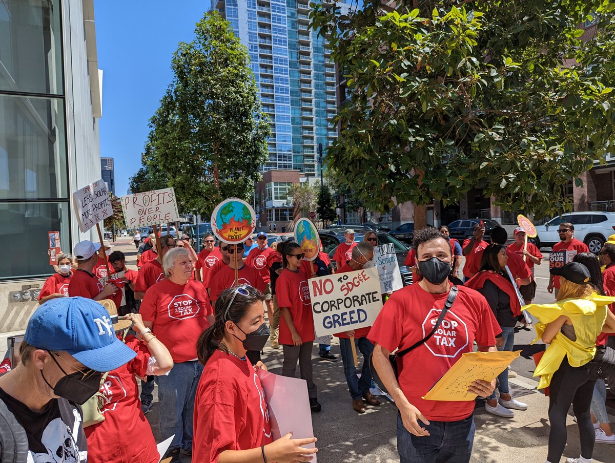 Last week <a href="/solar_rights/">Solar Rights Alliance</a>, <a href="/SanDiego350/">SanDiego350</a>, <a href="/DynamicActions/">Hammond Climate Solutions</a>, @SoCal_POC + partners rallied together to protest the SDG&amp;E and Sempra solar tax and fight to make solar energy more affordable and accessible! Our future is zero carbon, we need to hold fossil fuel companies accountable ✊
