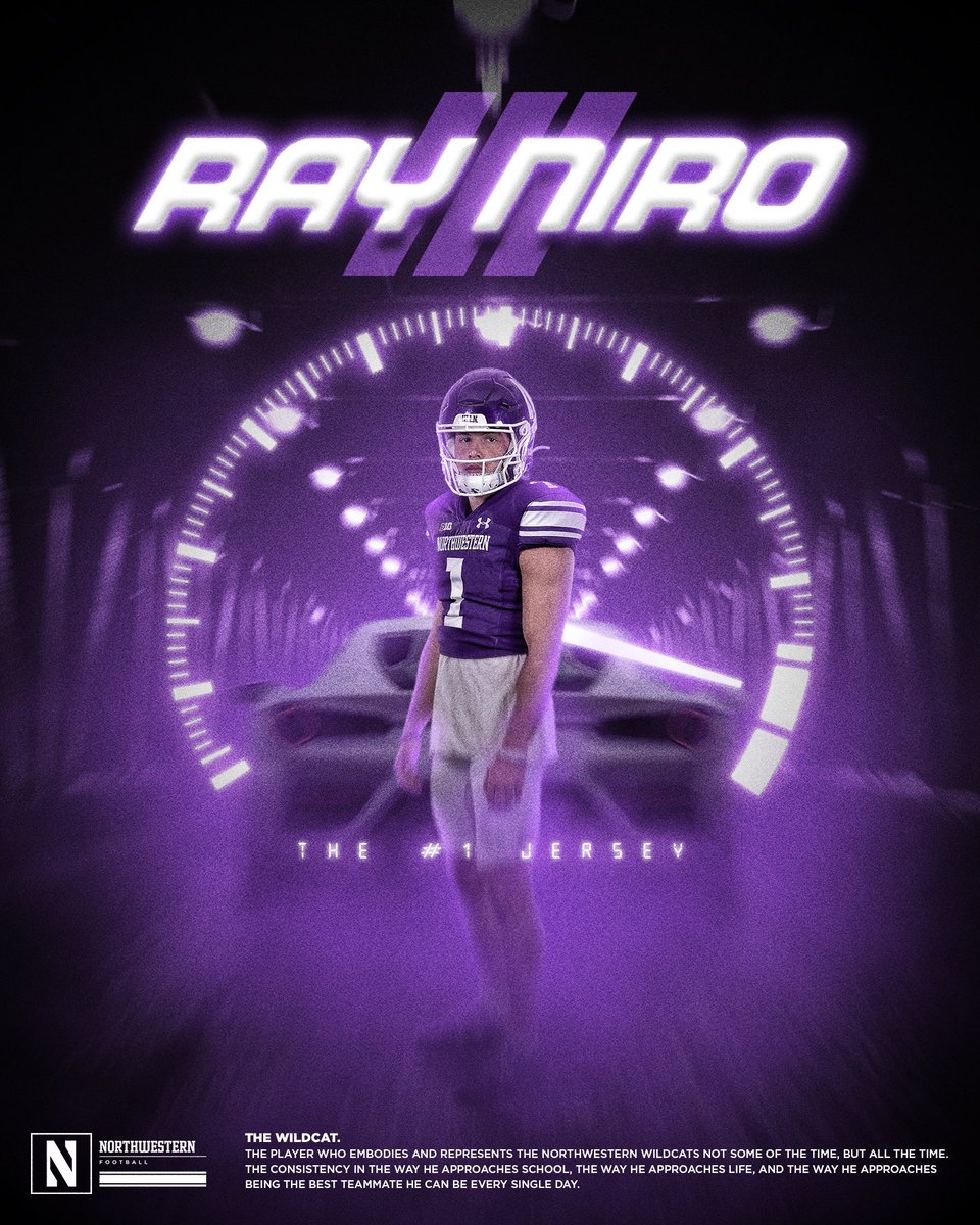 The 1️⃣ jersey is the highest honor in our football family, chosen by his teammates as the best representative of everything we value. Congratulations, @rayniroIII!! #GoCats | @NUFBFamily