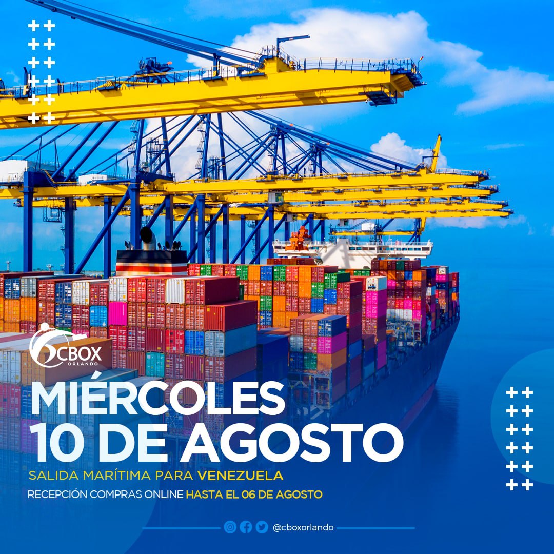 cboxorlando's tweet photo. El 10 de Agosto nos vamos a Venezuela 🚢📦📦📦🇻🇪

Ya tenemos fecha para la próxima salida marítima, sólo falta que traigas tus paquetes a nuestras dos tiendas 📦📦

#CBOXOrlando https://t.co/ARZDSCDK9R