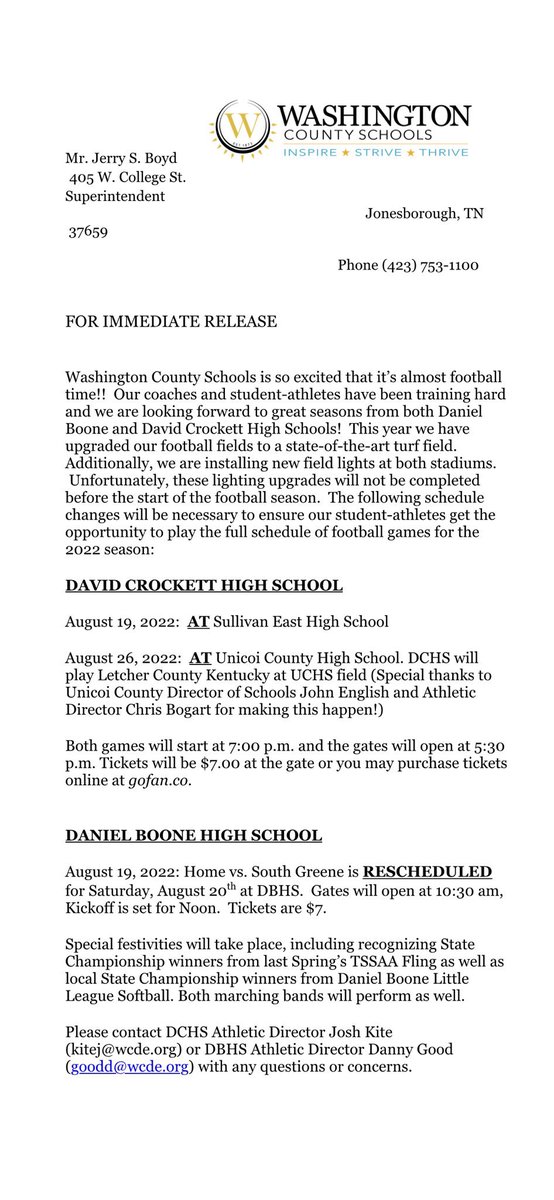 Update to the Boone Football Schedule. <a href="/BooneAthletics/">Danny Good</a>