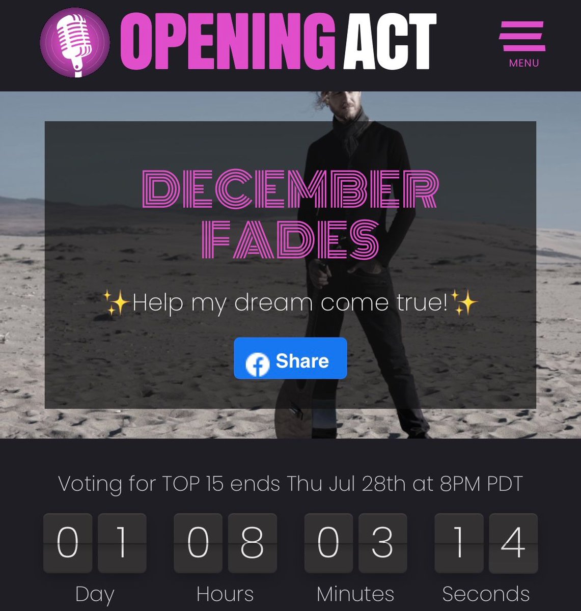DecemberFades's tweet image. Thanks for your support! 2 for 1 VOTES for the next 8 hours. Please help me get to the next round!! 🙏 
➡️ openingact.radio.com/2022/december-…  ⬅️
-New music video dropping soon!