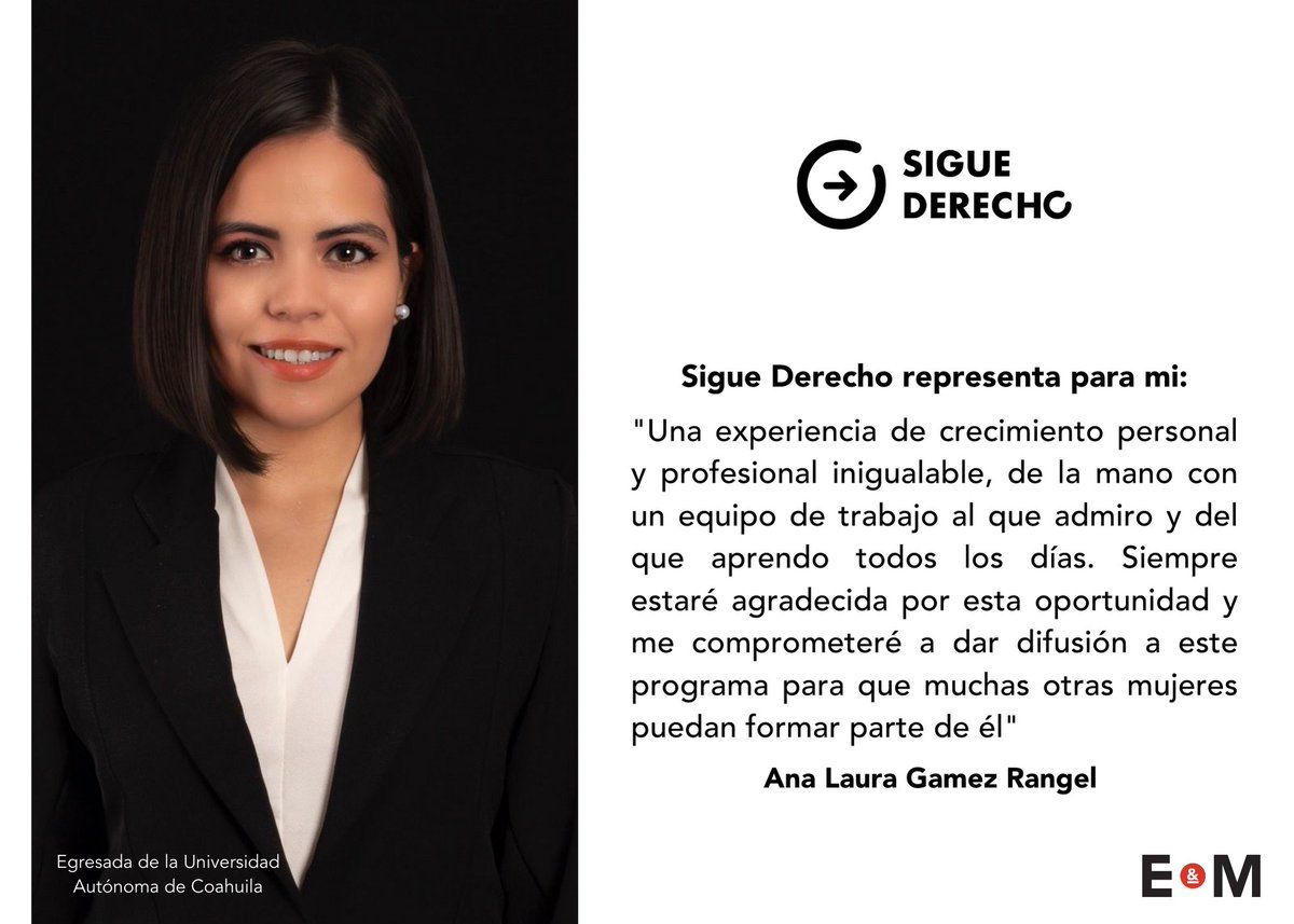 Te invitamos a conocer a Ana Laura Gamez Rangel, beneficiaria de la primera generación de #SIGUEDERECHO.

Consulta las bases y participa: lnkd.in/euS6fYqR

Tu talento vale y debe llegar hasta donde tú quieras.
#EMLaw