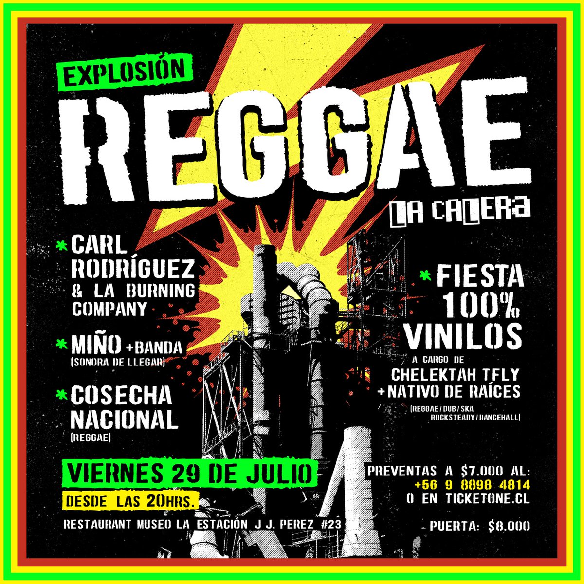 kenopaz's tweet photo. Viernes 29 de Julio, desde las 20:00 hrs. Explosión Reggae en La Calera.
Restaurant Museo La Estación 🎵🎶 https://t.co/fNxn5E9Z2k