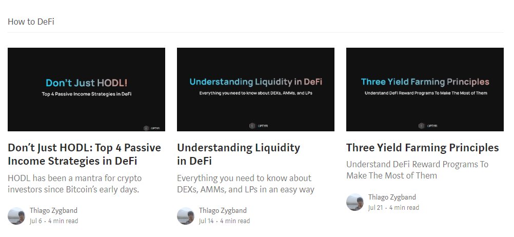optyfi's tweet photo. Our "How to #DeFi" library is growing. 📚

Which topics would you like to see covered in our following articles? 

https://t.co/ejrpmhp8nU https://t.co/dOjw6QJEXm