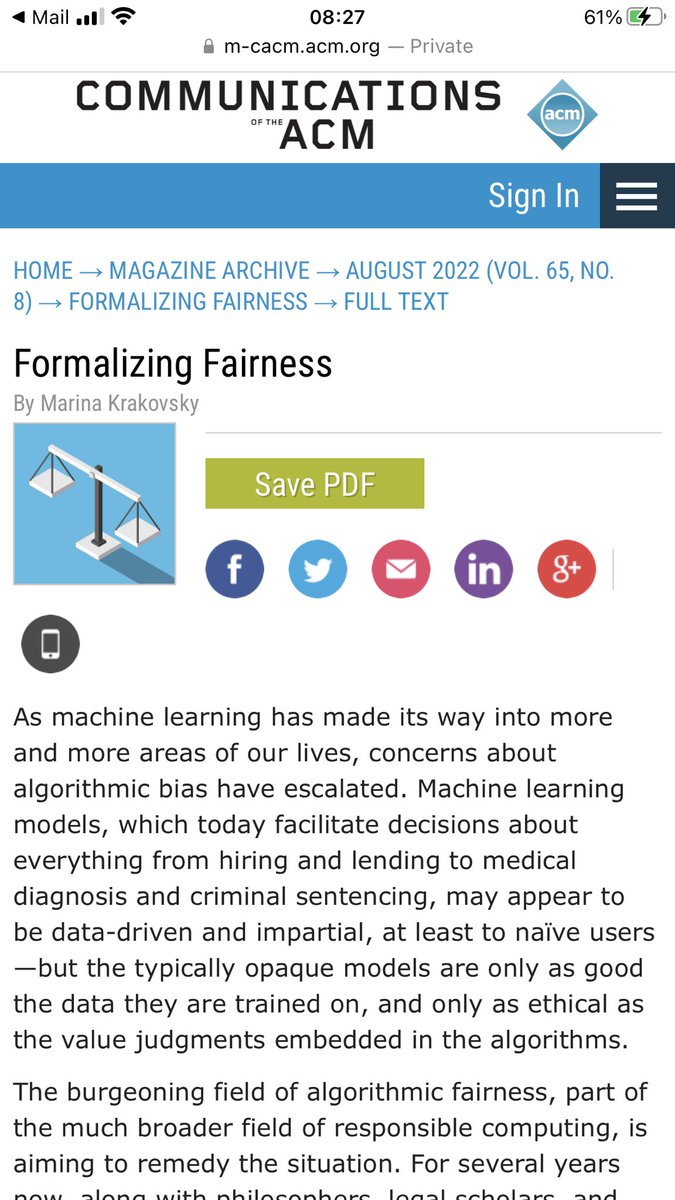 Haris Aziz (@harisazizk) on Twitter photo “Algorithmic fairness is a messier, more scattered theoretical field than other computer scientists have studied, says Ligett. "But this mess," she adds, "is quite attractive to those who enjoy using the tools of mathematics to try to impose order on things."”—<a href="/CACMmag/">Communications of the ACM</a> article. “Algorithmic fairness is a messier, more scattered theoretical field than other computer scientists have studied, says Ligett. "But this mess," she adds, "is quite attractive to those who enjoy using the tools of mathematics to try to impose order on things."”—<a href="/CACMmag/">Communications of the ACM</a> article.