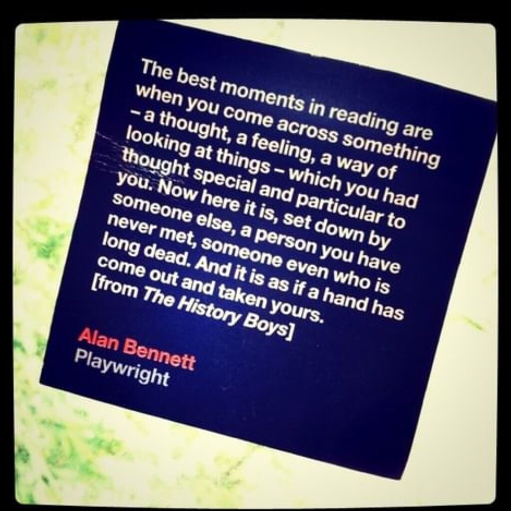 We were talking about this line at Creator Write Club <a href="/CreativeW_E17/">Creative Works space</a> today.

How to make a sentence or idea pop!

“The best moments in reading are when you come across something – a thought, a feeling, a way of looking at things – that you'd thought special, particular to yo…