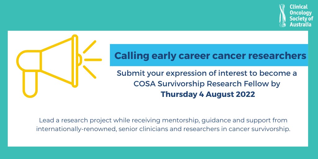 COSA (@cosaoncology) on Twitter photo 📞 Calling cancer ECRs! We're looking for our next Survivorship Research Fellow Stars! 🌟
One week to submit your EOI!
Apply now & tell your friends: bit.ly/3RbCwqn <a href="/rayychan/">Professor Ray Chan</a> <a href="/DrNicolasHart/">Nicolas Hart</a> <a href="/garvey_gail/">Gail Garvey</a> <a href="/MaheshIddawela/">MaheshIddawela MBBS, PhD</a> <a href="/bogda_koczwara/">Bogda Koczwara 🌻🌻🌻</a> @M_Jefford #SurvOnc #SuppOnc 📞 Calling cancer ECRs! We're looking for our next Survivorship Research Fellow Stars! 🌟
One week to submit your EOI!
Apply now & tell your friends: bit.ly/3RbCwqn <a href="/rayychan/">Professor Ray Chan</a> <a href="/DrNicolasHart/">Nicolas Hart</a> <a href="/garvey_gail/">Gail Garvey</a> <a href="/MaheshIddawela/">MaheshIddawela MBBS, PhD</a> <a href="/bogda_koczwara/">Bogda Koczwara 🌻🌻🌻</a> @M_Jefford #SurvOnc #SuppOnc