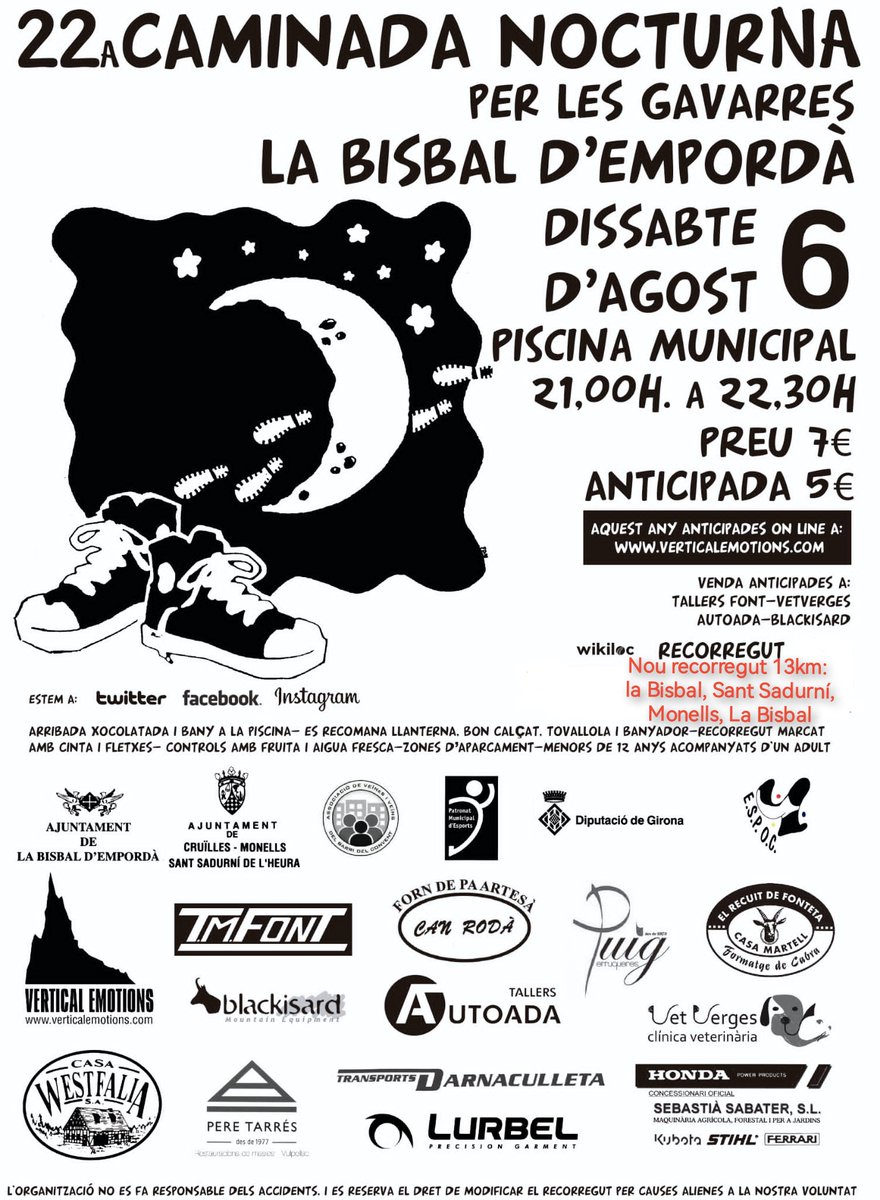 AssociacioESPOC's tweet photo. El proper dissabte 6 d'agost seràs per l'#empordà i no saps que fer? Doncs a  #labisbaldempordà us esperem amb la 22a Caminada Nocturna per #lesGavarres. 13km i en acabar un bon bany a la piscina i xocolatada per tots els assistents! https://t.co/jmCJKLkpnD