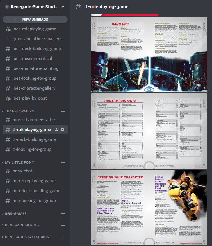 KDRyanCostello's tweet photo. If you're curious about the upcoming #transformersRPG, preview images of a few pages from the Core Rulebook, including the back cover and the Table of Contents, are up now on the @PlayRenegade Game Studios Discord server.
https://t.co/OlZ7xbovfs https://t.co/hJ2DSeI2bi