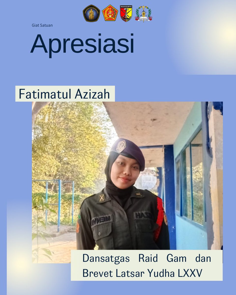 Satmenwa803UB's tweet photo. [APRESIASI]

Salam Komando💪
Satmenwa 803 Universitas Brawijaya mengucapkan Terima Kasih kepada Komandan Satuan Tugas Raid Gam dan Brevet Latsar Yudha LXXV, Fatimatul Azizah @fatimatulazizah_211 yang telah menyelesaikan amanah yang telah diberikan. 

#menwa
#UB
#mabaub2022 https://t.co/daL0Gu1Ygm