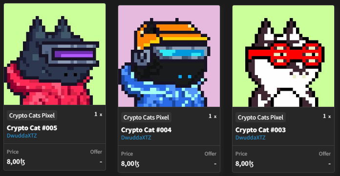 CryptoCatsPixel's tweet photo. Hi! 🐈
Crypto Cat #005 is listed alongside his peers for 8 $xtz

»»https://t.co/IPNCRH2Usr

#tezos #CleanNFT @objktcom #TheTezosCommunity https://t.co/Etx6v4hsSM