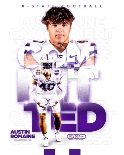 AustinRomaine2's tweet image. I am very excited to announce that I have committed to Kansas State University!!! ⚪️🟣 #EMAW  @HHS_Footballers @coachstanard @KStateFB @spedbraet