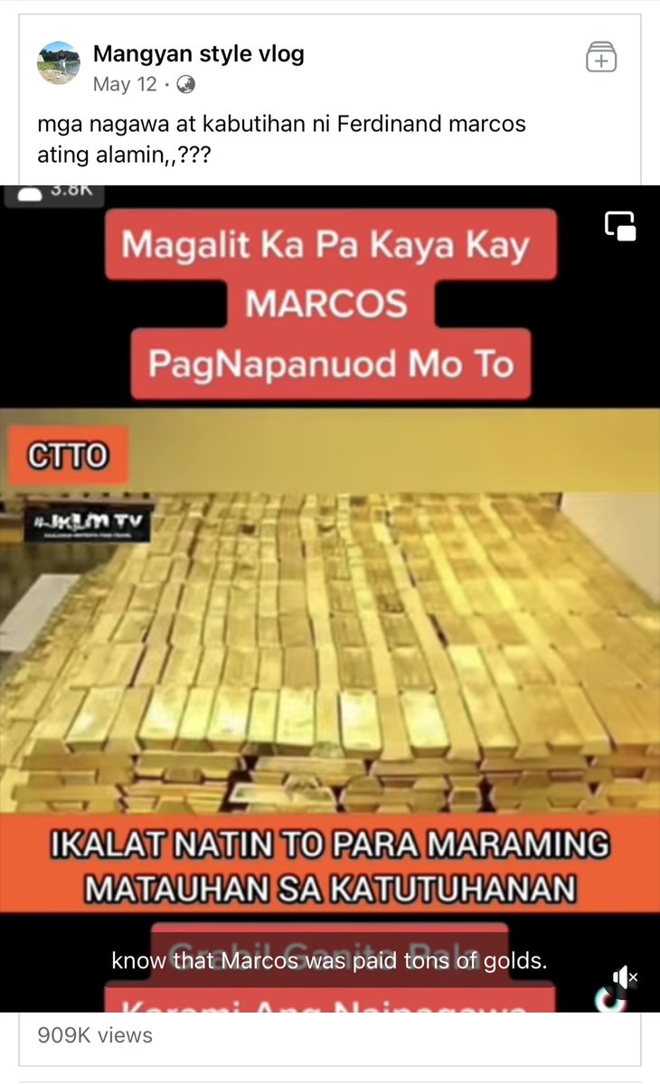 Came across this garbage of disinformation from the wall of a Marcos supporter, who attacked me on my FB page. That’s why. Imagine, 909k views.